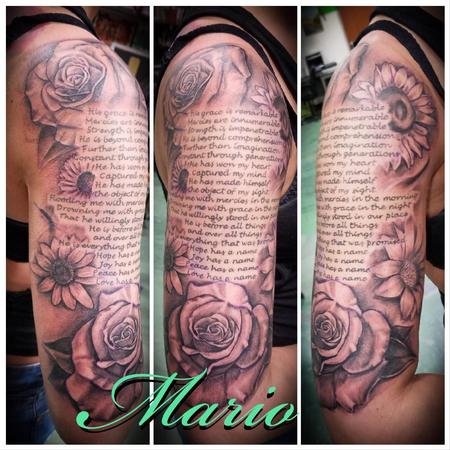 Tattoos - Flowers Around Script - 137770